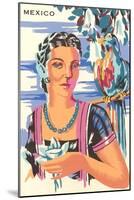 Poster for Mexico, Lady with Parrot-null-Mounted Art Print