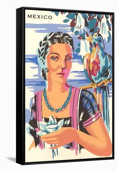 Poster for Mexico, Lady with Parrot-null-Framed Stretched Canvas