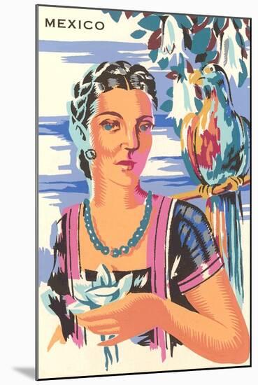 Poster for Mexico, Lady with Parrot-null-Mounted Art Print