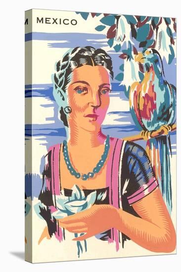 Poster for Mexico, Lady with Parrot-null-Stretched Canvas