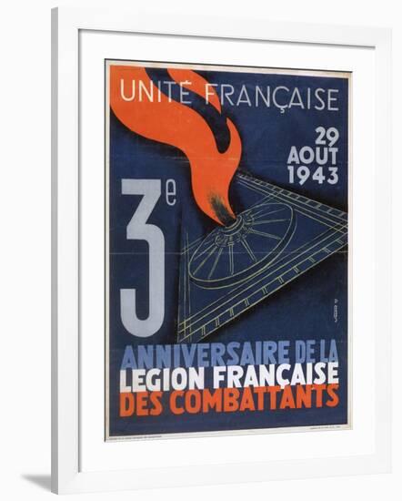 Poster for the 3rd Anniversary of the Foundation of the Legion Francaise Des Combattants, 1943-null-Framed Giclee Print