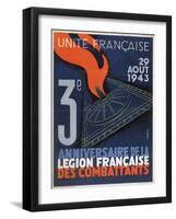 Poster for the 3rd Anniversary of the Foundation of the Legion Francaise Des Combattants, 1943-null-Framed Giclee Print