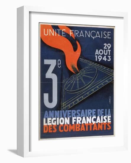 Poster for the 3rd Anniversary of the Foundation of the Legion Francaise Des Combattants, 1943-null-Framed Giclee Print
