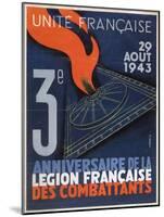 Poster for the 3rd Anniversary of the Foundation of the Legion Francaise Des Combattants, 1943-null-Mounted Giclee Print