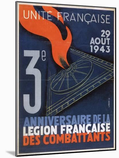 Poster for the 3rd Anniversary of the Foundation of the Legion Francaise Des Combattants, 1943-null-Mounted Giclee Print