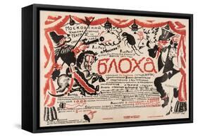 Poster for the Theatre Play the Flea by E. Zamyatin, 1925 (Lithograph)-Boris Mikhailovich Kustodiev-Framed Stretched Canvas