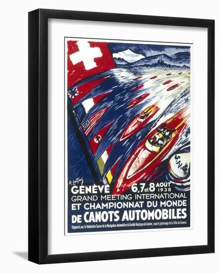 Poster for the World Motor Boat Championships in Geneva from the 6Th-8th August 1938-null-Framed Art Print