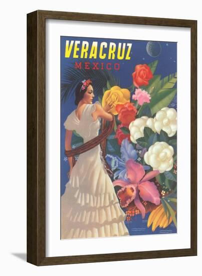 Poster for Veracruz, Mexico, Senorita with Flowers-null-Framed Art Print