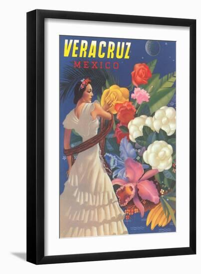 Poster for Veracruz, Mexico, Senorita with Flowers-null-Framed Art Print