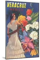 Poster for Veracruz, Mexico, Senorita with Flowers-null-Mounted Art Print