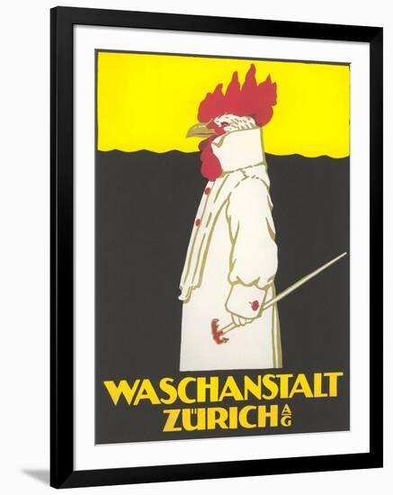 Poster for Zurich Laundry Service with Rooster-null-Framed Giclee Print