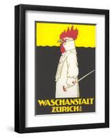 Poster for Zurich Laundry Service with Rooster-null-Framed Giclee Print