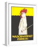 Poster for Zurich Laundry Service with Rooster-null-Framed Giclee Print