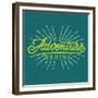 Poster, Hand Lettering, Calligraphy, Logo Badge with Rays on Grunge Background. the Adventure Begin-aprelsky-Framed Premium Giclee Print