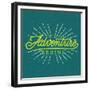 Poster, Hand Lettering, Calligraphy, Logo Badge with Rays on Grunge Background. the Adventure Begin-aprelsky-Framed Premium Giclee Print