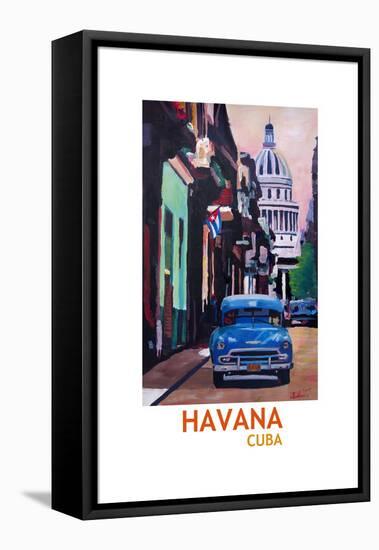 Poster Havana Cuba Street Scene Oldtimer Retro-Markus Bleichner-Framed Stretched Canvas