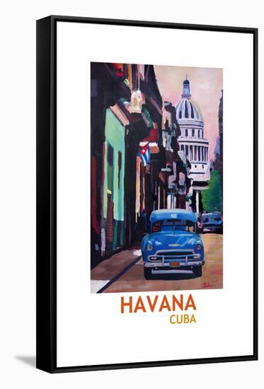 Poster Havana Cuba Street Scene Oldtimer Retro-Markus Bleichner-Framed Stretched Canvas