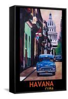 Poster Havana Cuba Street Scene Oldtimer Vintage-Markus Bleichner-Framed Stretched Canvas
