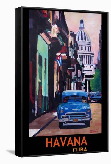 Poster Havana Cuba Street Scene Oldtimer Vintage-Markus Bleichner-Framed Stretched Canvas