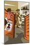 Poster Illustration of an Outlaw Cowboy Robber Holding Bag of Money Stealing from Saloon with Hand-patrimonio designs ltd-Mounted Art Print