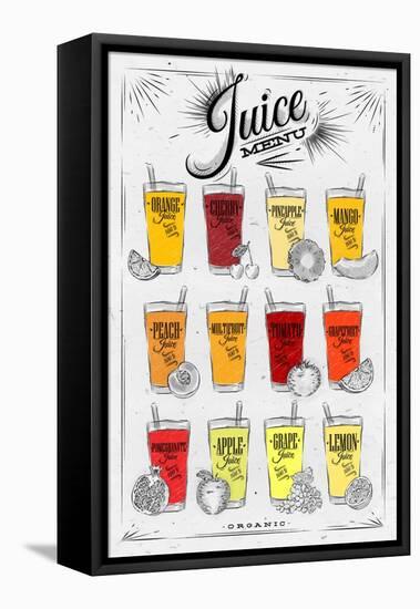 Poster Juice Menu with Glasses of Different Juices Drawing on Background of Dirty Paper-anna42f-Framed Stretched Canvas