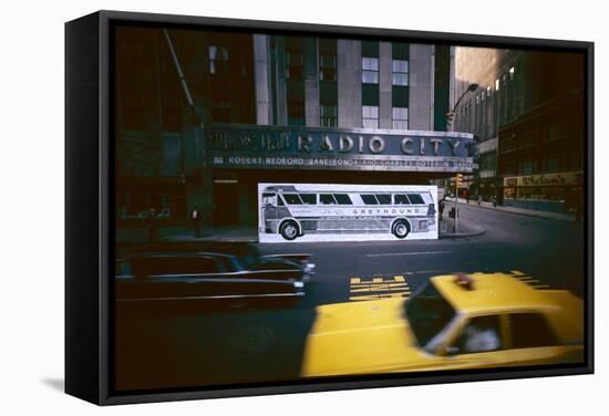 Poster of a Greyhound Bus in Front of Radio City Music Hall, New York, New York, Summer 1967-Yale Joel-Framed Stretched Canvas