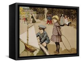 Poster of Kids Sailing Toy Sailboat by Abel Truchet-null-Framed Stretched Canvas