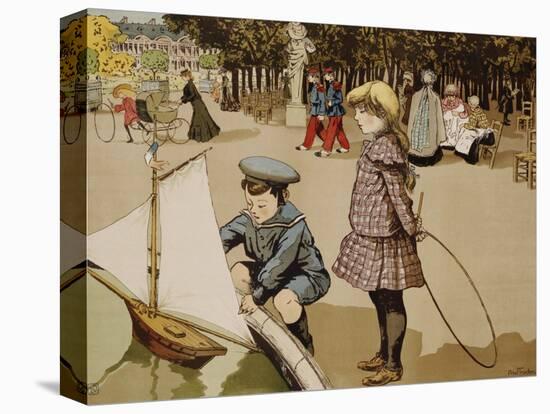 Poster of Kids Sailing Toy Sailboat by Abel Truchet-null-Stretched Canvas