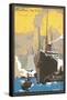 Poster of Ocean Liner, Skyscrapers, New York City-null-Framed Stretched Canvas