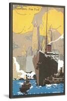 Poster of Ocean Liner, Skyscrapers, New York City-null-Stretched Canvas