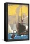 Poster of Ocean Liner, Skyscrapers, New York City-null-Framed Stretched Canvas