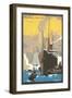 Poster of Ocean Liner, Skyscrapers, New York City-null-Framed Art Print