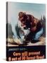 Poster of Smokey the Bear Putting Out a Forest Fire, "Care Will Prevent 9 Out of 10 Forest Fires!"-null-Stretched Canvas