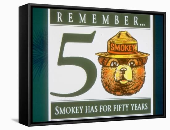 Poster of Smokey the Bear with Caption Reading Remember - 50 - Smokey Has for Fifty Years-null-Framed Stretched Canvas