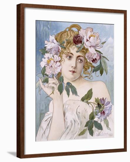 Poster of Young Woman with Flowers in Hair by Gaston-Gerard-null-Framed Giclee Print