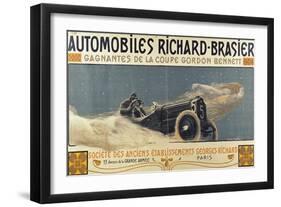 Poster Showing Automobiles Richard-Brasier Winning the Gordon Bennett Cup, 1904-Henri Jules Ferdinand Bellery-defonaines-Framed Giclee Print