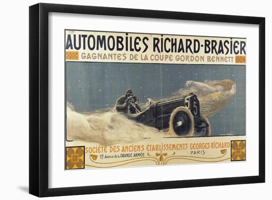 Poster Showing Automobiles Richard-Brasier Winning the Gordon Bennett Cup, 1904-Henri Jules Ferdinand Bellery-defonaines-Framed Premium Giclee Print