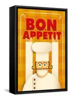 Poster with a Comic Chef. Vector Illustration.-Radoman Durkovic-Framed Stretched Canvas