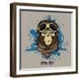 Poster with Portrait of Monkey Wearing the Motorcycle Helmet and Scarf. Vector Illustration. Art Pr-Now Design-Framed Art Print