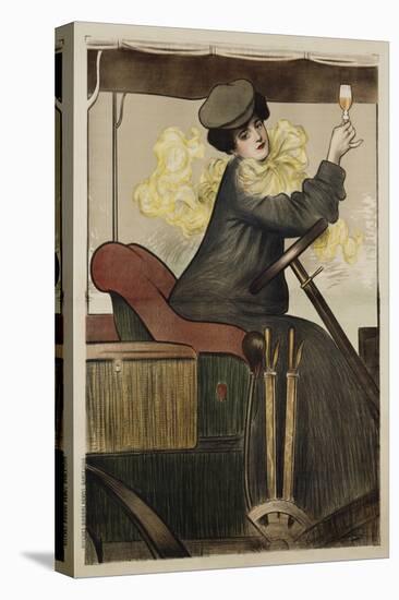 Poster with Woman in Vintage Automobile Holding Up Sherry Glass-Ramon Casas Carbo-Stretched Canvas