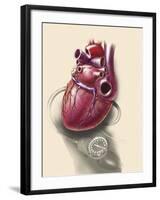 Posterior View of Human Heart on Photo of Blood Pressure Cuff-null-Framed Art Print