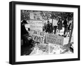 Posters and Anti-Voting Literature on Outdoor Table During a Yippie Led Anti-Election Protest-Ralph Crane-Framed Photographic Print