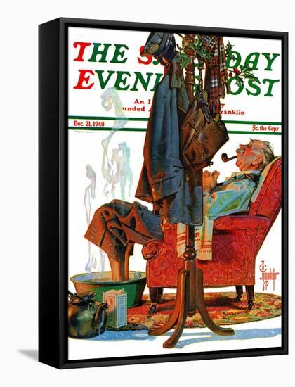 "Postman Soaking Feet," Saturday Evening Post Cover, December 21, 1940-Joseph Christian Leyendecker-Framed Stretched Canvas