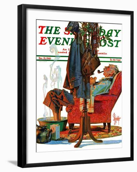 "Postman Soaking Feet," Saturday Evening Post Cover, December 21, 1940-Joseph Christian Leyendecker-Framed Premium Giclee Print