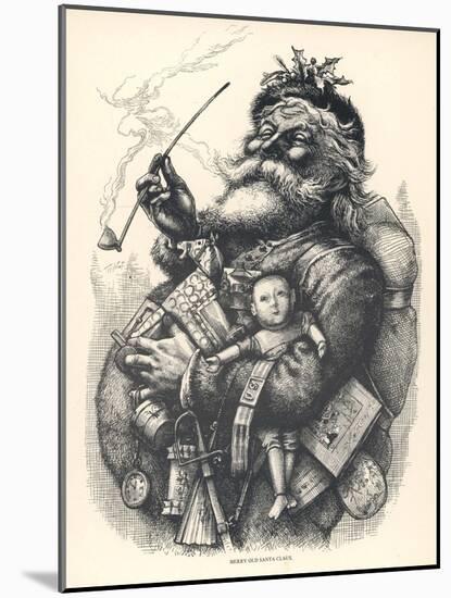 Pot-Bellied Father Christmas with Lots of Presents-Thomas Nast-Mounted Art Print