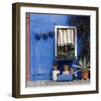 Pot Plants on Blue Painted Venice Building Exterior-Mike Burton-Framed Photographic Print