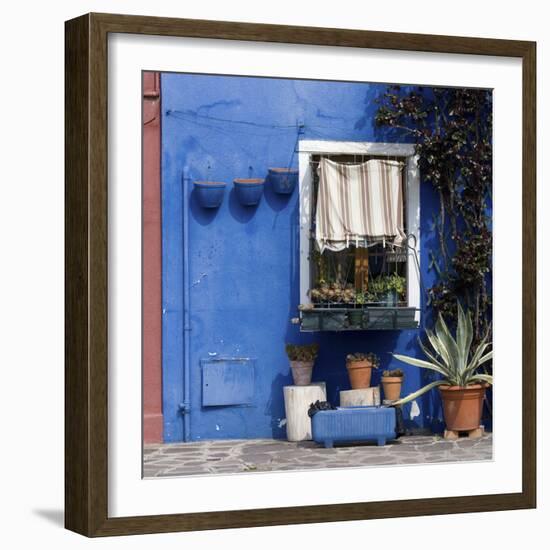 Pot Plants on Blue Painted Venice Building Exterior-Mike Burton-Framed Photographic Print