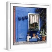 Pot Plants on Blue Painted Venice Building Exterior-Mike Burton-Framed Photographic Print