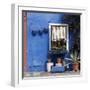 Pot Plants on Blue Painted Venice Building Exterior-Mike Burton-Framed Photographic Print