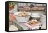 Potatoes, Partly Peeled, on Table in Front of Farmhouse-Eising Studio - Food Photo and Video-Framed Stretched Canvas